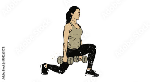 Woman doing lunges with dumbbells, fitness illustration