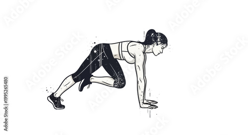 Woman doing mountain climber exercise, fitness illustration