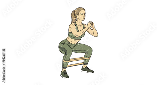 Woman doing resistance band squats for glute and leg workout