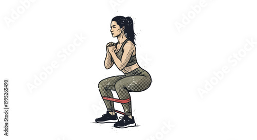 Woman doing resistance band squats for glutes and legs