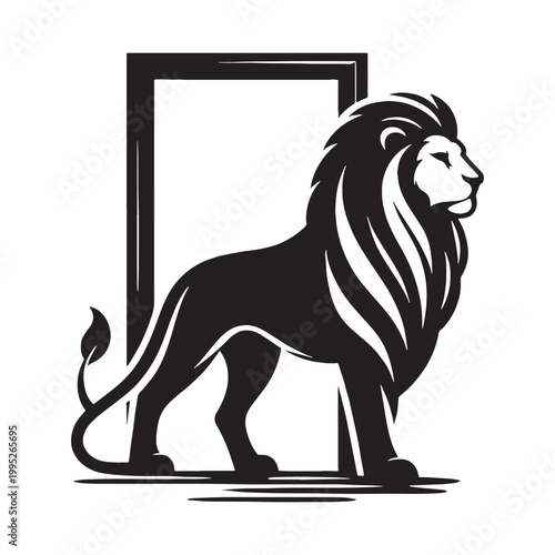 Majestic Lion Silhouette in Golden Sunset Wild African Savannah King of Jungle Powerful Predator Elegant Outline Nature Wildlife Art Minimalist Design Black Shadow Roaring Strength Courage Beauty.