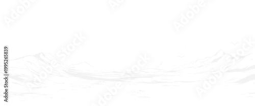 White silhouette of rugged mountain range with distant birds in sky