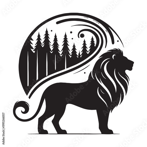 Majestic Lion Silhouette in Golden Sunset Wild African Savannah King of Jungle Powerful Predator Elegant Outline Nature Wildlife Art Minimalist Design Black Shadow Roaring Strength Courage Beauty.