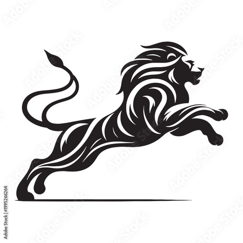 Majestic Lion Silhouette in Golden Sunset Wild African Savannah King of Jungle Powerful Predator Elegant Outline Nature Wildlife Art Minimalist Design Black Shadow Roaring Strength Courage Beauty.