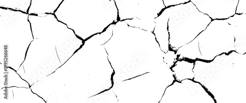 Black abstract cracks on a white background representing drought or breakage cracked