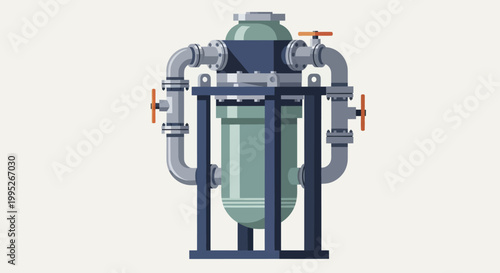 Industrial Water Filtration System with Pipes and Valves.
