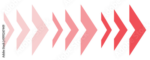 Red dynamic moving arrow directional symbol. Arrow direction quadruple multiple forward move next graphic design. Vector illustration. Eps10.