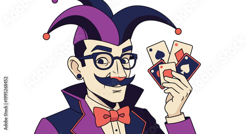Jester Holding Playing Cards.