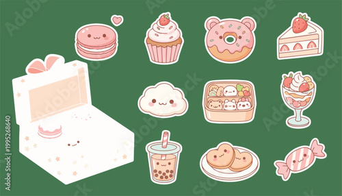 Kawaii Food and Dessert Vector Sticker Pack