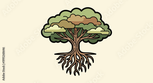 Tree with roots growing.