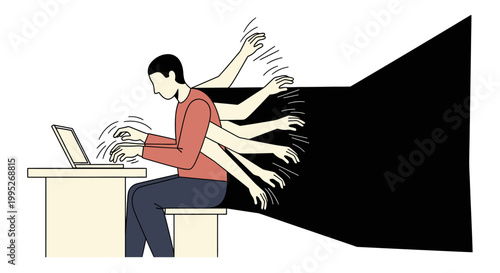 Man with multiple hands stress.