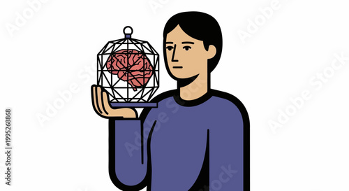 Man Holding Brain Cage.