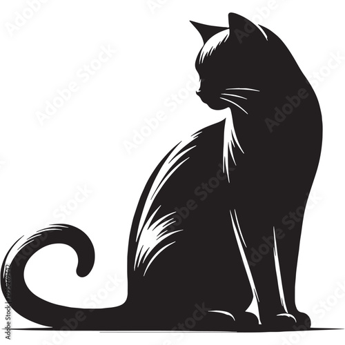 Elegant Cat Silhouette Graceful Feline Shadow Minimalist Black Outline Cute Kitty Shape Mysterious Night Cat Artistic Design Pet Lover Aesthetic Calm Quiet Animal Icon Smooth Curves Modern Style.