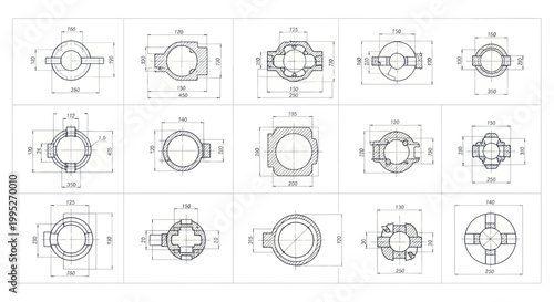 Detailed Engineering Blueprints and Technical Drawings of Mechanical Components.