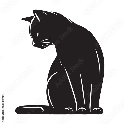 Elegant Cat Silhouette Graceful Feline Shadow Minimalist Black Outline Cute Kitty Shape Mysterious Night Cat Artistic Design Pet Lover Aesthetic Calm Quiet Animal Icon Smooth Curves Modern Style.