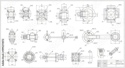 Detailed engineering drawings and blueprints for mechanical parts.