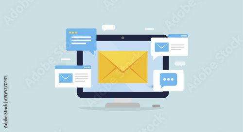 Email marketing campaign management with digital communication on a computer screen.