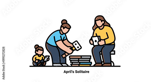 Family Enjoying Solitaire Together, Playing Games, Having Fun, Bonding Time.