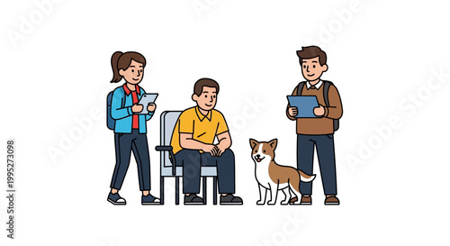 Dog with People - A Friendly Canine and Human Companions.