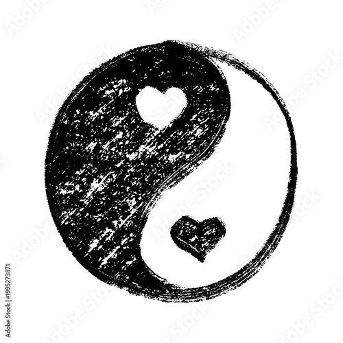 Hand drawn yin yang symbol with hearts Zen and Tao Harmony and balance Black and white yin and yang sign Taichi, Taoism, Buddhism, Japan, Chinese, Asian, yoga, meditation, karma, peace, dualism