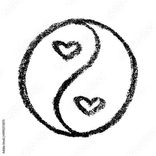 Hand drawn yin yang symbol with hearts Zen and Tao Harmony and balance Black and white yin and yang sign Taichi, Taoism, Buddhism, Japan, Chinese, Asian, yoga, meditation, karma, peace, dualism