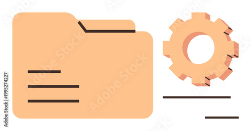 Data management, software settings, IT systems, workflow optimization, automation, productivity tools. Yellow file folder next to a gear icon. Data management and software settings