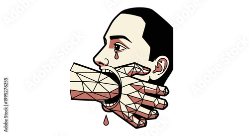 Man with bound mouth.