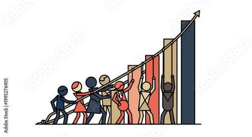 People pulling growth graph.