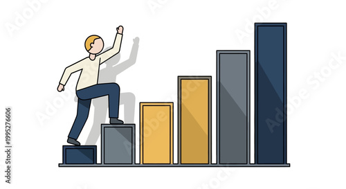 Man climbing bar graph.