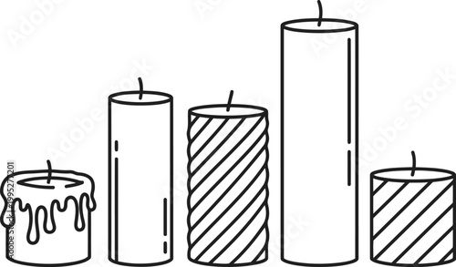 Hand drawn sketch of five different sized candles