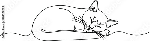 Minimalist line drawing of a sleeping fox curled up contentedly