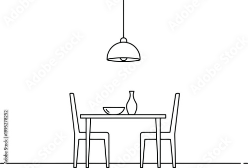Minimalist dining set with pendant light and tableware