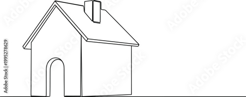 Simple line drawing of a charming house with a chimney