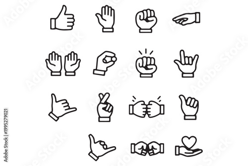 Fotografija Hand gesture outline icons set with pointing thumbs handshake and swipe vector i