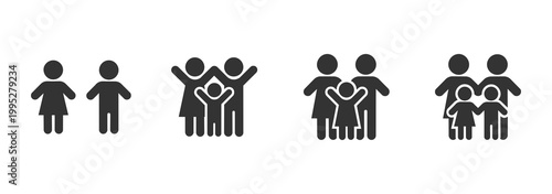 Fotografia Stick man icon set, family icons, father, mother, daughter and son, Isolated sti