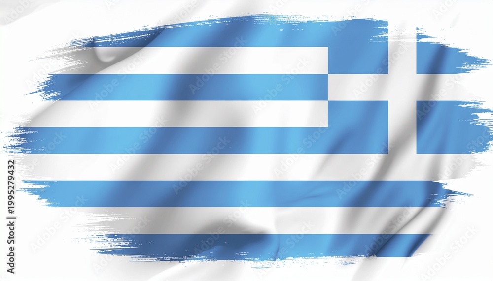 Obraz premium Dynamic textured Greek flag illustration with painterly brushstrokes and a patriotic feel