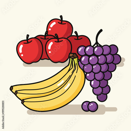 Konstfotografi A colorful still life of fruit including apples, bananas, and grapes