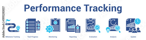 Performance Tracking web banner icon set vector illustration concept for business with icon of Milestone Tracking, Task Progress, Monitoring, Reporting, Evaluati.