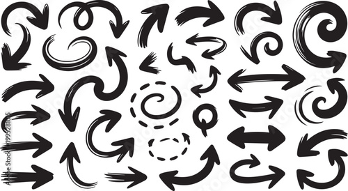 Hand drawn brush stroke arrows set