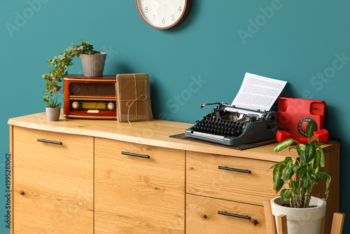 Vintage typewriter, telepho...