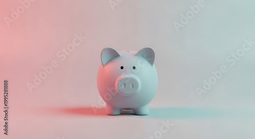 A sleek, modern piggy bank bathed in a soft, vibrant pink and blue gradient, symbolizing