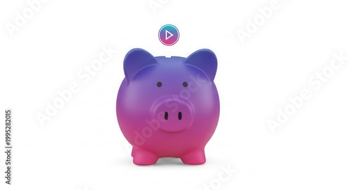 Vibrant gradient piggy bank with a prominent play button icon symbolizing digital savings for