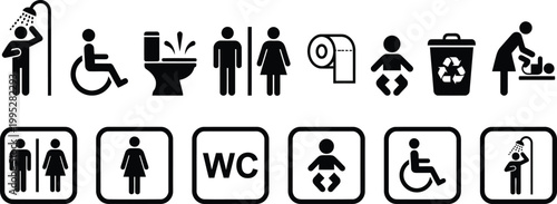 Restroom sign symbols for public toilets and facilities
