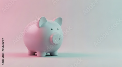 Minimalist 3D piggy bank illuminated by modern duotone lighting representing smart financial