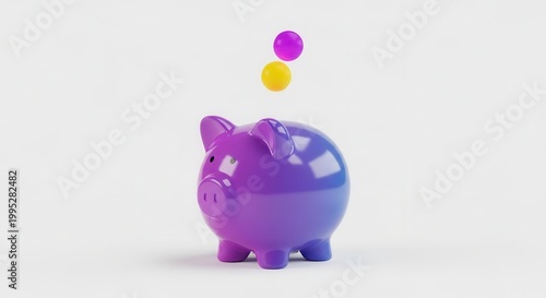 Vibrant gradient piggy bank catching colorful spheres on a clean white background concept