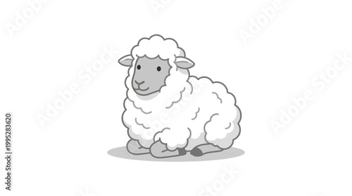 Cute fluffy sheep sitting peacefully, a charming illustration perfect for children's books and farm animal themes
