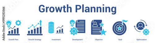 Growth Planning web banner icon set vector illustration concept for business with icon of Growth Plan, Growth Strategy, Investment, Development, Objecti.