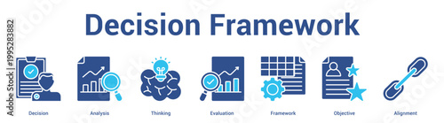 Decision Framework web banner icon set vector illustration concept for business with icon of Decision, Analysis, Thinking, Evaluation, Framewo.