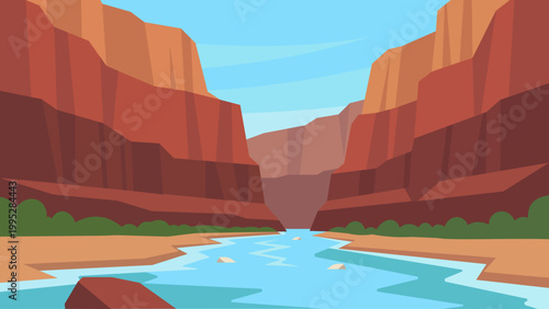 Crimson Currents Grand Canyon Flat Design Illustration