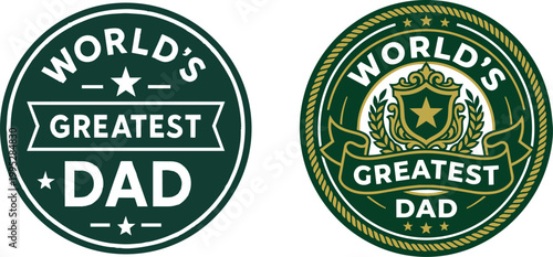 Worlds greatest dad badges in green and gold